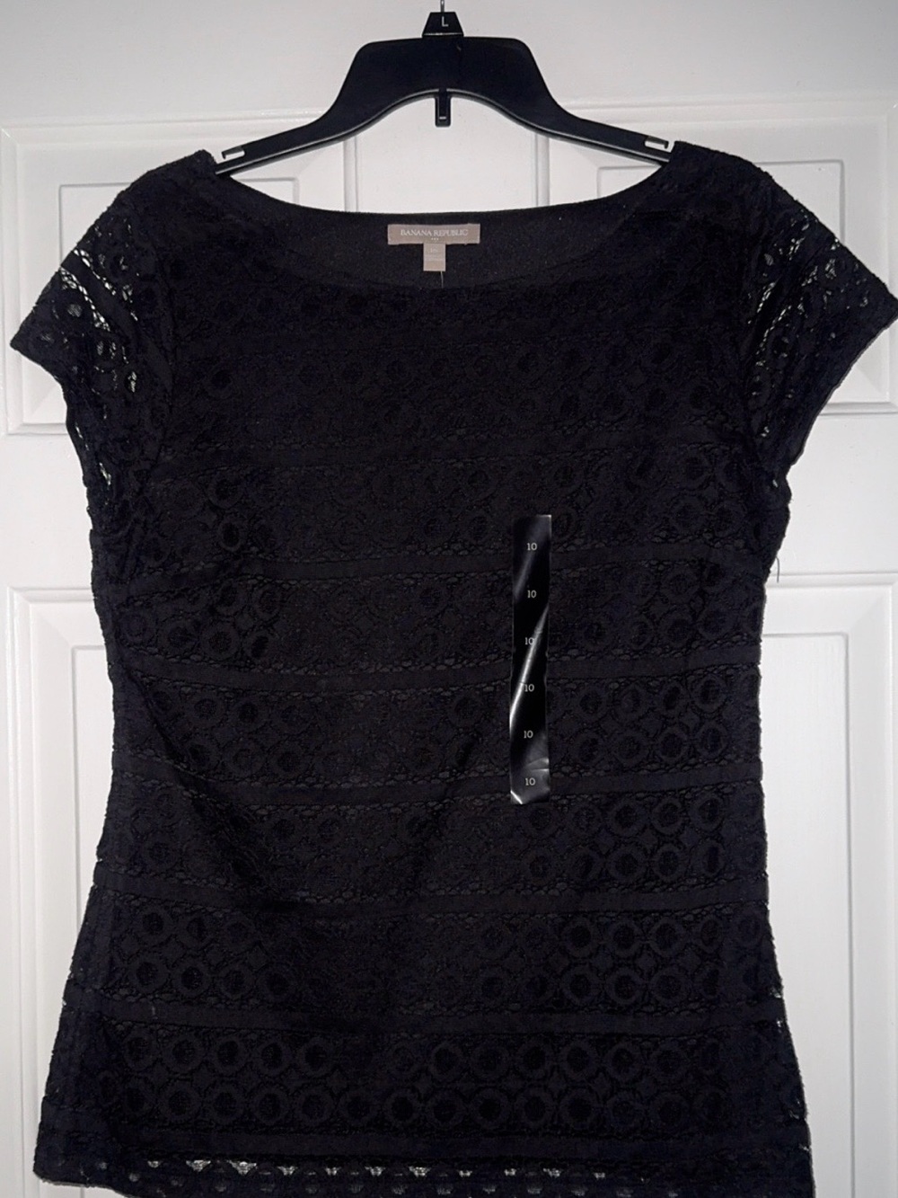 Banana Republic Black Lace Cap Sleeve Boatneck Top